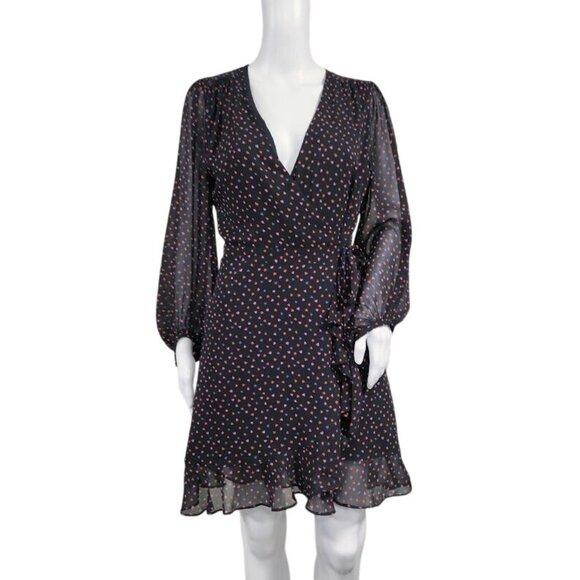 Banana Republic Wedding Guest Heart Twee Y2K Valentine Mini Wrap Dress Black 2 - Picture 3 of 12